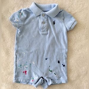 Ralph Lauren Infant Light Blue Polo Onesie. Splatter paint design. Size 9M
